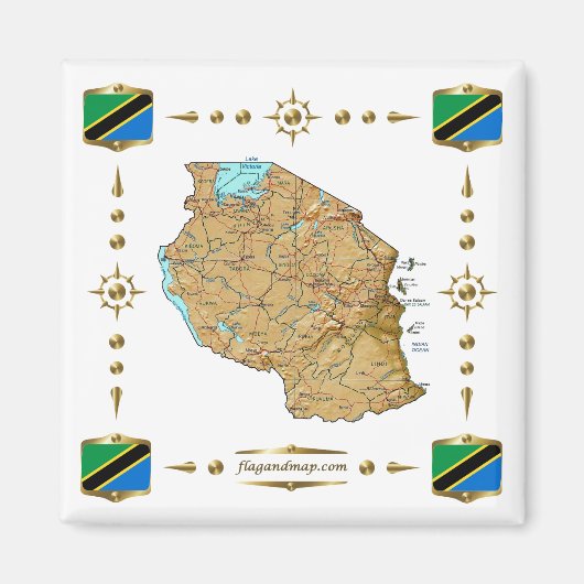 Tanzania Map + Flags Magnet (Voorkant)