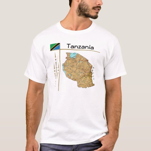 Tanzania Map + Vlag + Titel T-Shirt (Voorkant)