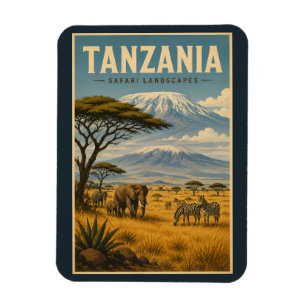 Tanzania Safari Zebra Illustratie Reis Kunst Magneet