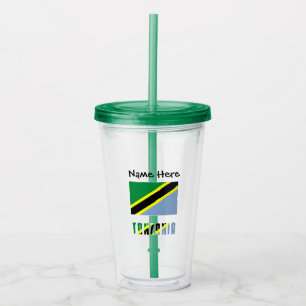 Tanzania Tanzaniaanse Vlag Zwart Personalisatie Acryl Drinkbeker