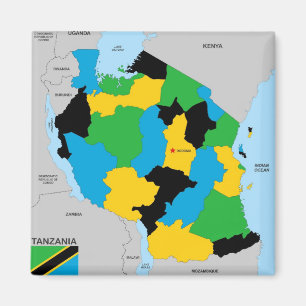 Tanzania vlag op politieke kaart magneet
