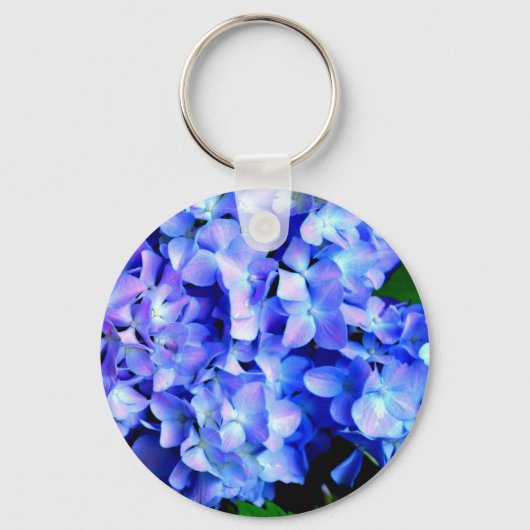 Tanzaniet hydrangeas, blauwe paarse magenta bloeme sleutelhanger (Voorkant)