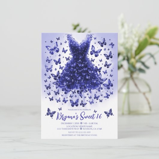 Tanzaniet vlinder jurk december geboortesteen kaart (Staand voorkant)