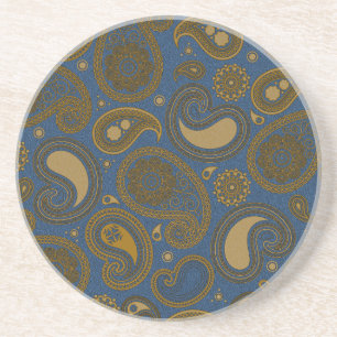 Tanzige paisleyprint op blauwe stof zandsteen onderzetter