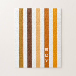 Tanzijn Bruin Oranje Verticale Strepen Monogram Legpuzzel