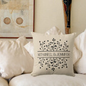 Tanzijn & Zwarte Bloemenkader Monogram Bruiloft Kussen