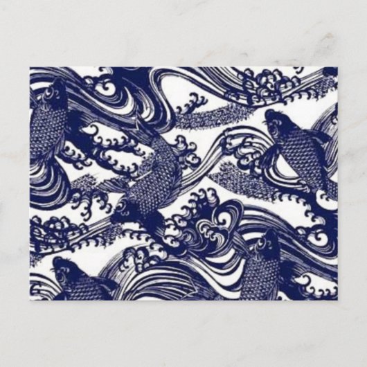 Taoism Yin Yang Blue Japanese Tattoo Koi Fish Briefkaart (Voorkant)