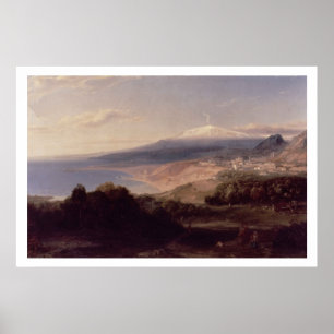 Taormina en Mount Etna, c.1840 (olie op doek) Poster