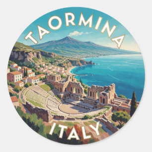 Taormina Italië Ionische Kust Scène 🌊 Ronde Sticker