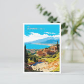 Taormina Italië vintage reisillustratie Briefkaart (Staand voorkant)