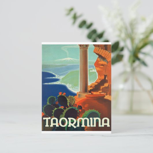 Taormina, landschap, Italië, oud briefkaart (Staand voorkant)