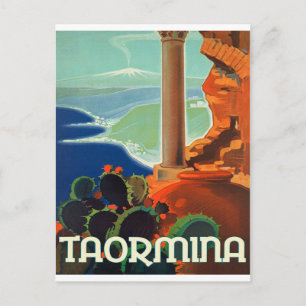 Taormina, landschap, Italië, oud briefkaart