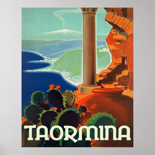 Taormina, landschap, Italië, vintage reisposter Poster (Voorkant)