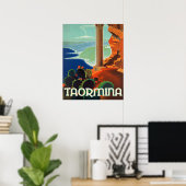 Taormina, landschap, Italië, vintage reisposter Poster (Thuiskantoor)