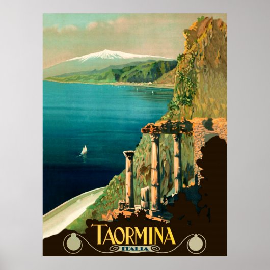 Taormina, Sicilië, Italië, uitzicht aan de kust Poster (Voorkant)