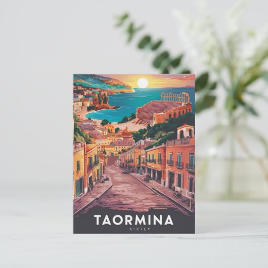 Taormina, Sicilië Stylist Waterverf Schilderen Briefkaart (Staand voorkant)