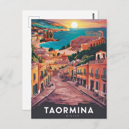 Taormina, Sicilië Stylist Waterverf Schilderen Briefkaart (Voorkant / Achterkant)