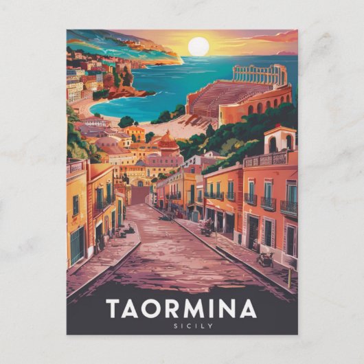 Taormina, Sicilië Stylist Waterverf Schilderen Briefkaart (Voorkant)
