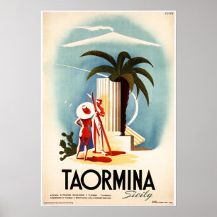 TAORMINA SICILY Theatro Antico Old Italy Travel Poster