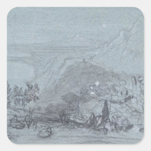 Taormina, uit de "Uitzichten van Sicilië" (krijk e Vierkante Sticker