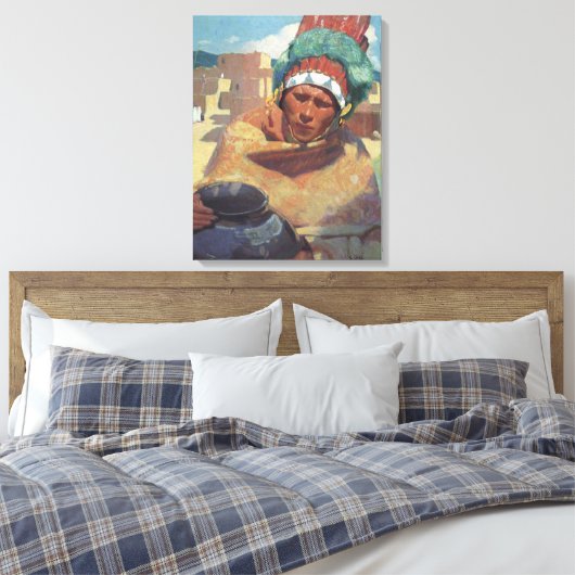 Taos Indian Holding a Water Jug van Blumenschein Canvas Afdruk (Insitu (Slaapkamer))