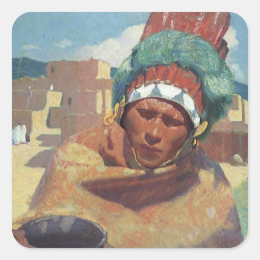 Taos Indian Holding a Water Jug van Blumenschein Vierkante Sticker (Voorkant)