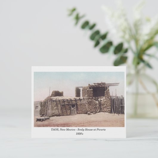 Taos NM, Scalp House in Picouris, oud briefkaart (Staand voorkant)