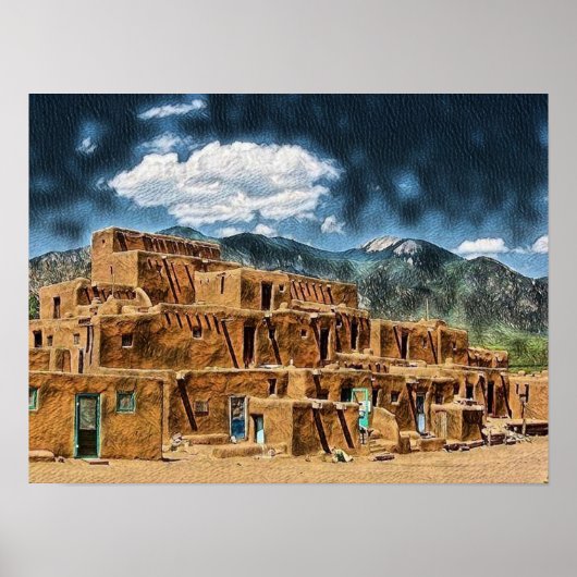 Taos Pueblo, New Mexico Poster (Voorkant)