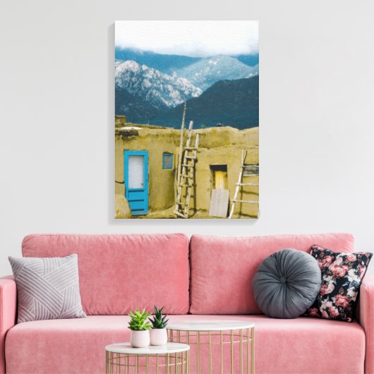 Taos Pueblo New Mexico Sangre de Cristo Mountains Canvas Afdruk (Insitu (Woonkamer))