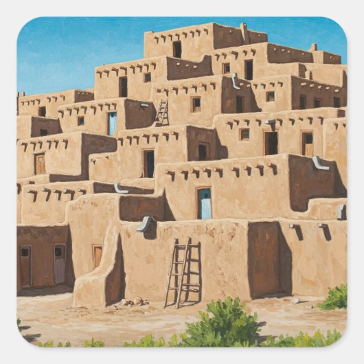 Taos Pueblo New Mexico Vierkante Sticker (Voorkant)