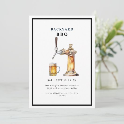 Tap & Beer Keg Backyard BBQ Party Kaart (Staand voorkant)