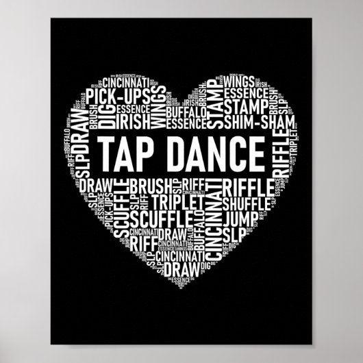 Tap Dance - hartvormige Word Cloud Tap Dancing Poster (Voorkant)