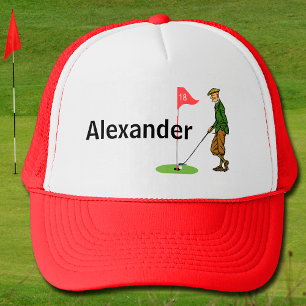 Tap in door Male Golfer op 18th Hole Golf Trucker Pet