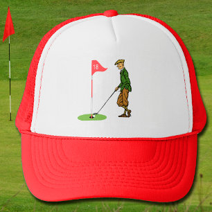 Tap in door Male Golfer op 18th Hole Golf Trucker Pet