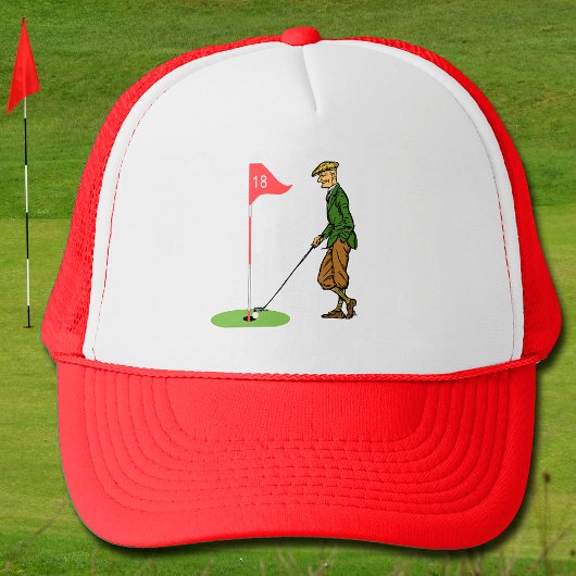 Tap in door Male Golfer op 18th Hole Golf Trucker Pet