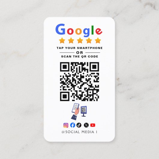 Tap to Review Google Review QR Code Google Ratings Visitekaartje (Achterkant)