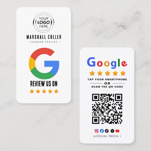 Tap to Review Google Review QR Code Google Ratings Visitekaartje (Voorkant / Achterkant)