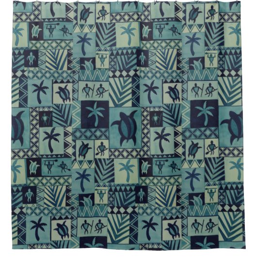 Tapa Blues Hawaiian Petroglyph Showgordijn Douchegordijn (Voorkant)