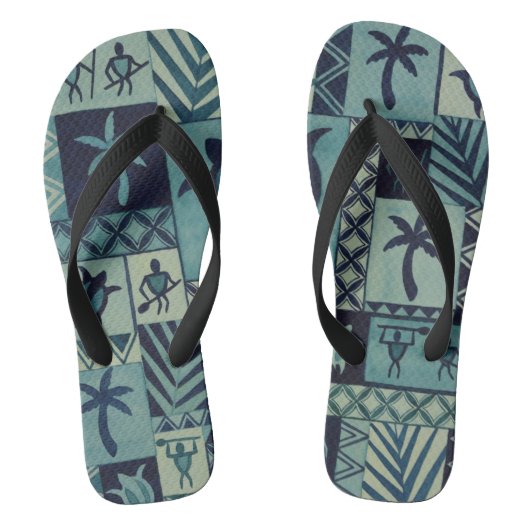 Tapa Blues Hawaiian Petroglyph Warriors Teenslippe Teenslippers (Voetbed)