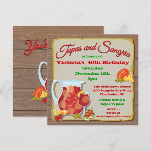 Tapas en Sangria Feest Uitnodigingen (Voorkant / Achterkant)