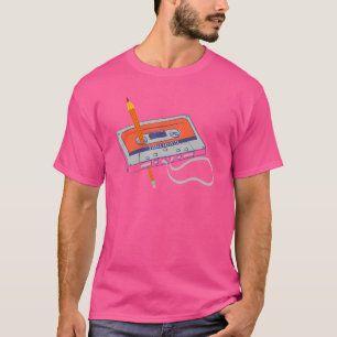 Tape Cassette en een potlood 70's 80 en 90's Vint T-shirt