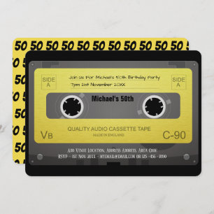 Tape Cassette RETRO Invitation 50th 60th 70th ANY Kaart