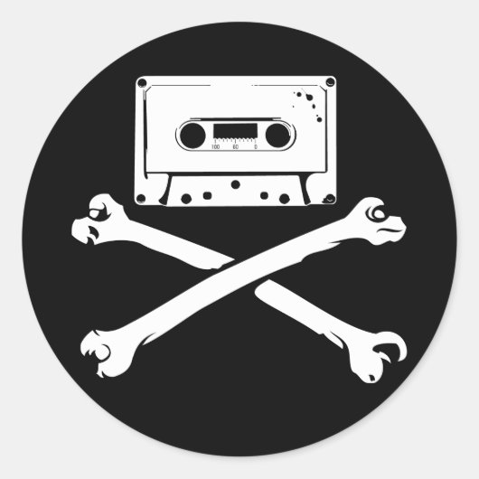 Tape & Crossbones Music Pirate Piracy Home Taping Ronde Sticker (Voorkant)