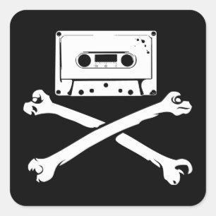 Tape & Crossbones Music Pirate Piracy Home Taping Vierkante Sticker
