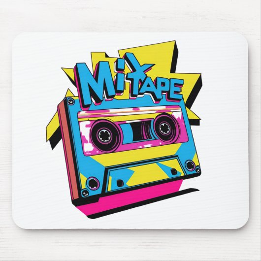 Tape-vibes mengen | Retro 80s Neon Cassette Muismat (Voorkant)