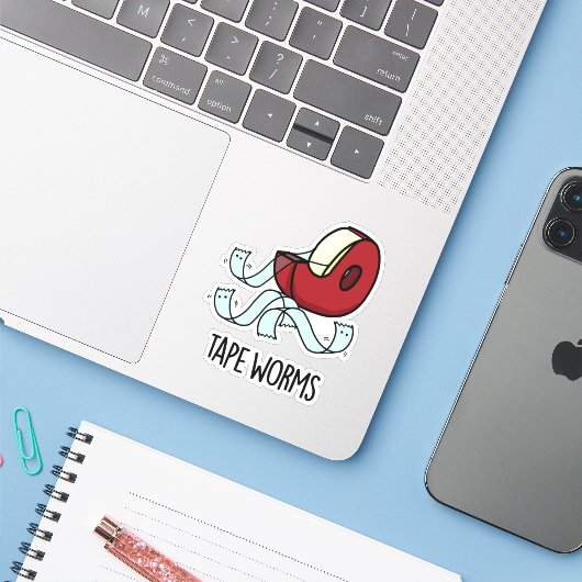 Tape Worms Funny Sticky Tape Puns Sticker (Laptop met iPhone)