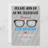Taped Geek Glasses & Hearts Boy Birthday Invite Kaart (Voorkant)