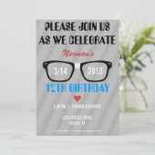 Taped Geek Glasses & Hearts Boy Birthday Invite Kaart (Staand voorkant)