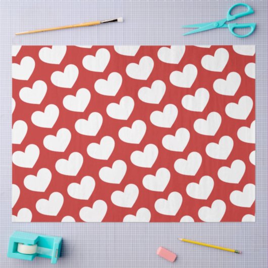 Tapepapier met rode en witte harten tissuepapier (Craft)