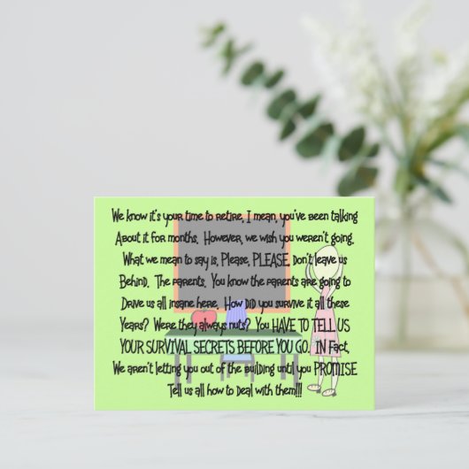 Taperaar Retirement "Insane Ouders" Artikelgeschen Briefkaart (Staand voorkant)